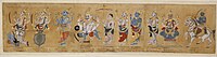Hindu god Vishnu's ten major avatars (Balarama-Buddha version). From left: Matsya; Kurma; Varaha; Narasimha; Vamana; Parashurama; Rama; Balarama; Buddha; and Kalki