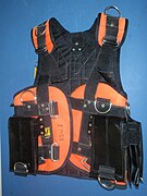 Front view of jacket style diver harness with removable weight pockets