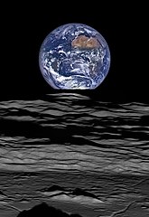 Earthrise over Compton crater