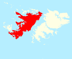 西福克兰岛的位置（红色） 福克兰群岛（红色和白色）