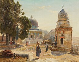 At the Dome of the Rock and the Fountain of Qayt Bay, Jerusalem (late 19th Century)