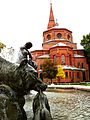 Back view with fountain "The Deluge" in the park Casimir the Great.