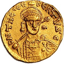 一枚描绘了高度风格化的头戴皇冠的头像的硬币