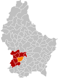 马默在卢森堡地图上的位置，马默为橙色，卡佩伦县为深红色