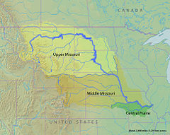 Map showing the three freshwater ecoregions of the Missouri River basin