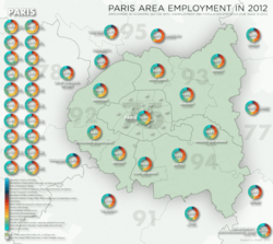 Paris Area population and unemployment figures (2012) Employment by economic sector in the Paris area (pétite couronne), with population and unemployment figures (2012)