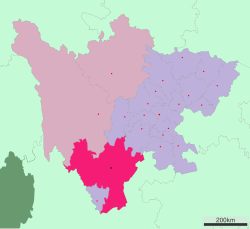 Location of Liangshan Prefecture in Sichuan