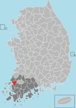 咸平郡在韩国及全罗南道的位置