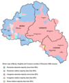 Ethnic map of Harghita, Covasna, and Mureş based on the 1992 data, showing areas with Hungarian (Székely) majority