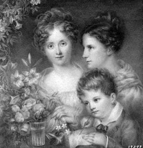 Ann Hall, Her Sister Eliza Hall Ward, and Her Nephew Henry Hall Ward, 1828. Miniature on ivory, 4+1⁄4 x 4+1⁄4 in., New-York Historical Society, New York, New York