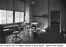 Old photograph of a hospital room with medical equipment