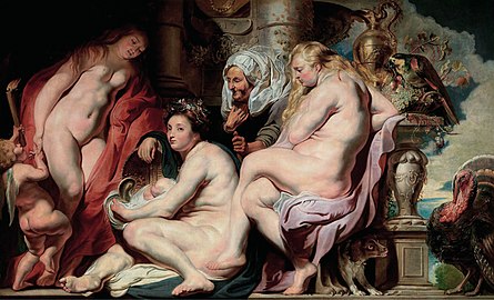 The finding of the infant Erichthonius by Cecrops's daughters by Jacob Jordaens (1617)