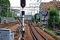 The view from the south end of platform 3/4, with the dual-gauge track to Jinmuji Station visible on the right, June 2010