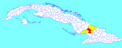 Las Tunas municipality (red) within Las Tunas Province (yellow) and Cuba