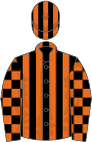 Black and orange stripes, check sleeves, striped cap