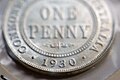 close-up of silver Australian 1930 penny