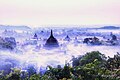 Misty evening scene around ancient Temples of Mrauk-U