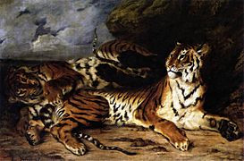 嬉戏中的母虎与幼虎（1831年、卢浮宫美术馆所藏） "Jeune tigre jouant avec sa mère"