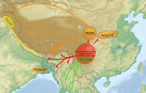 Hypothesised homeland and dispersal of the Sino-Tibetan languages according to van Driem (2005)