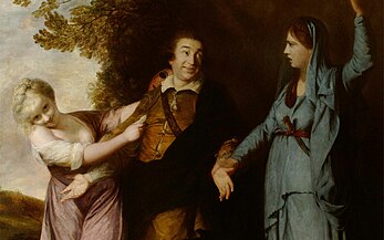 "David Garrick between Tragedy and Comedy" by Joshua Reynolds (1760). Thalia is pictured left, and Melpomene to the right