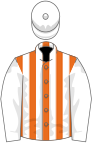 Orange and white stripes, white sleeves and cap