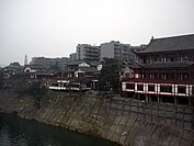 The Chinese tranditional style houses along the Fu river bank at Nanjinjie,Hechuan,Chongqing