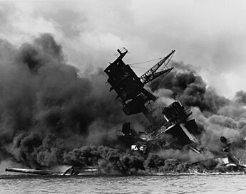 USS Arizona burning after the attack on Pearl Harbor