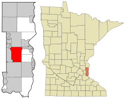 莱克埃尔莫在华盛顿县及明尼苏达州的位置（以红色标示）