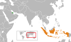 Map indicating locations of Bahrain and Indonesia
