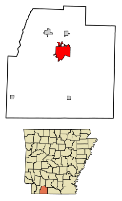 Location of Magnolia in Columbia County, Arkansas.