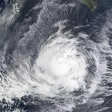 Hurricane Nora approaching Mexico as a Category 2 Hurricane, Baja California can be seen in the top right corner.