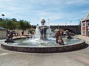 The Trafalgar Square Fountain in the English Village theme area.