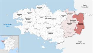 富热尔-维特雷区在布列塔尼大区与伊勒-维莱讷省的位置