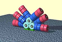 A phycobilisome made up by stacks of phycobiliprotein subunits attached together.