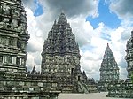 The main shrine of Prambanan temple compound dedicated to Shiva, surrounded by numbers of smaller shrines.