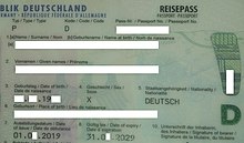 A German passport with the sex marker 'X' for diverse.