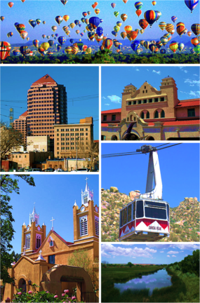 熱氣球節，阿爾伯克基市中心（英語：Downtown Albuquerque） 阿爾瓦拉多交通中心（英語：Alvarado Transportation Center），桑迪亞山頂纜車（英語：Sandia Peak Tramway） 聖菲利佩德內里教堂（英語：San Felipe de Neri Church），格蘭德河