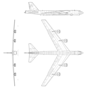 3-view line drawing of the Boeing B-52H Stratofortress