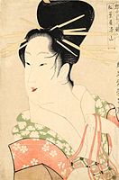 The Courtesan Someyama of the Matsubaya house, from the series Contest of Beauties in the Gay Quarters, by Eishosai Choki (active from about 1786 to 1808)