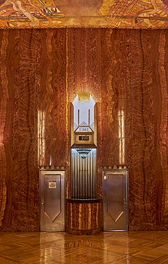Chrysler Building lobby on 42nd street entrance, digital clock with art deco illumination