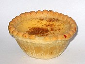 A custard tart is a pastry consisting of an outer pastry crust filled with egg custard and baked.