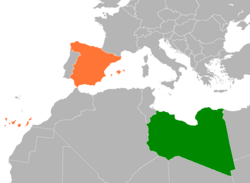 Map indicating locations of Libya and Spain