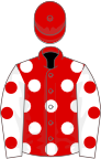 Red, white spots, white sleeves, red spots, red cap