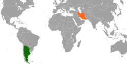Map indicating locations of Argentina and Iran