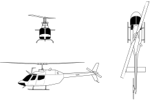 3-view line drawing of the Bell OH-58A Kiowa