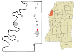 雷诺阿在玻利瓦县及密西西比州的位置（以红色标示）