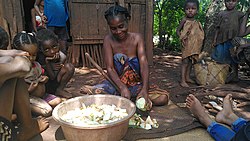 woman in Mahazoarivo preparing bread fruits