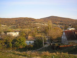 View of Hrushivka with the Crimean Mountains in the background.