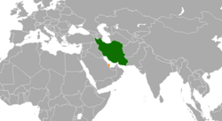 Map indicating locations of Iran and Qatar