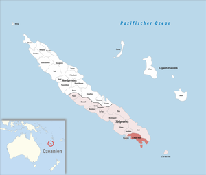 在新喀里多尼亞與南部省的位置